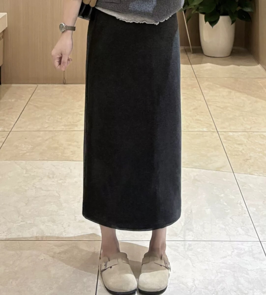 高腰显瘦加绒加厚醋酸羊绒半身长裙通勤百搭秋冬后开叉直筒