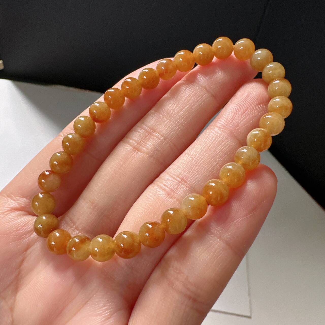 缅甸天然A货翡翠手串卡5.8mm老坑糯冰种水润黄翡圆珠女款时尚手串