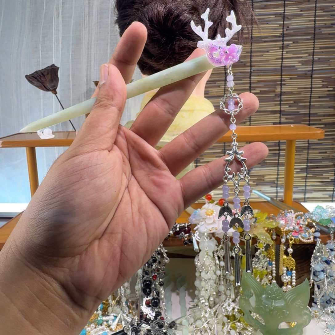 蛇纹石玉合金发饰