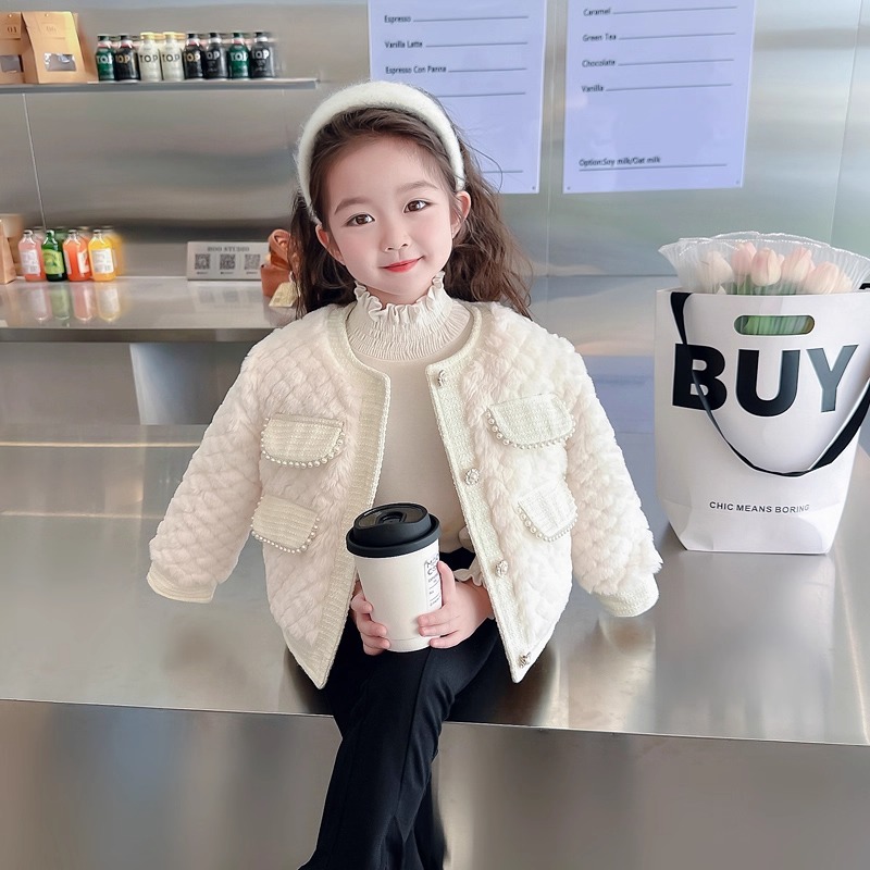 女童网红小香风外套时髦冬款儿童薄款棉衣秋冬季宝宝加厚毛毛上衣