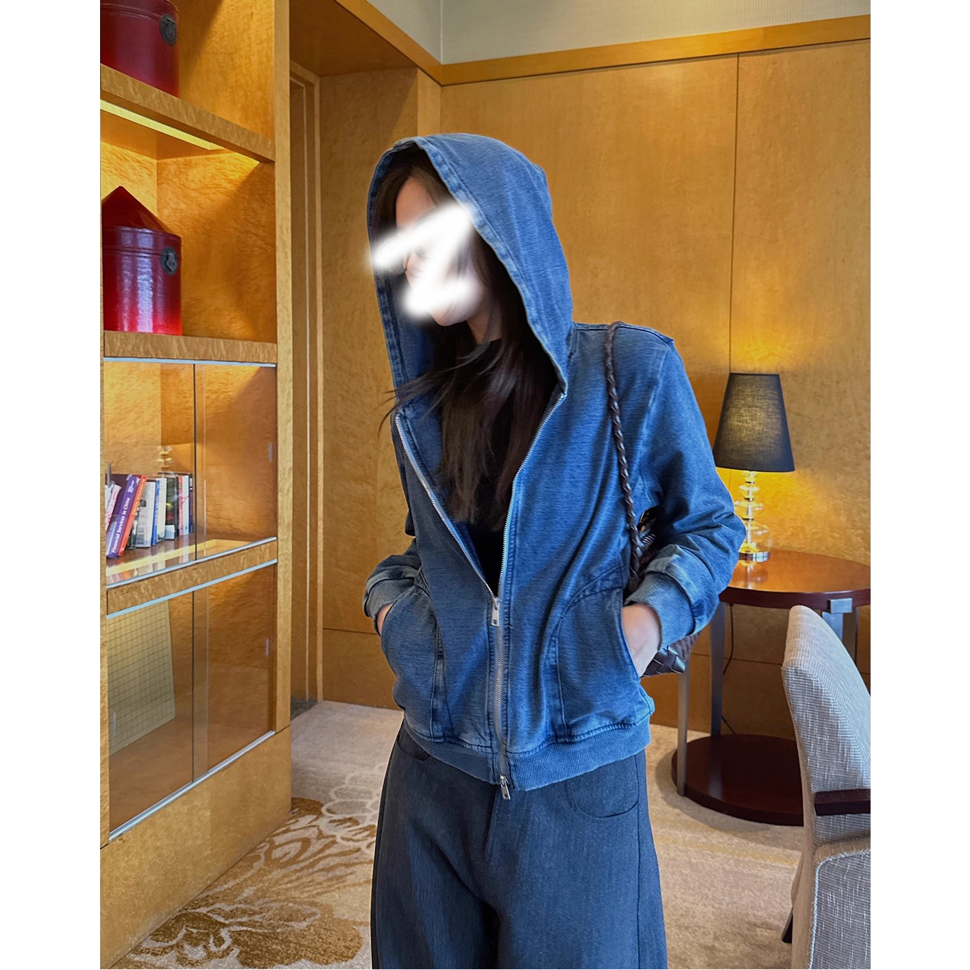 独特漂亮的秋装牛仔外套女洗水连帽巨好看的休闲百搭设计感ins风