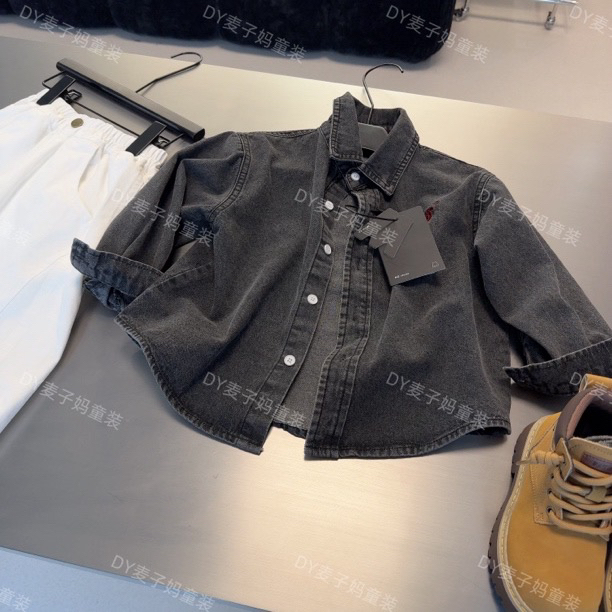 现货MZ.儿童秋季新款时髦洗水牛仔复古百搭衬衫外套165