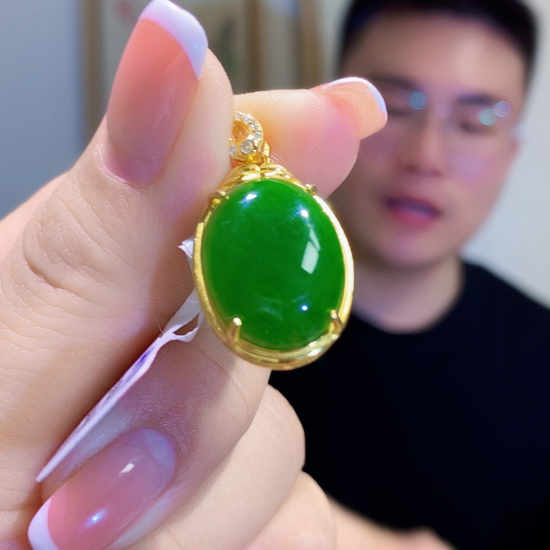 和田玉（碧玉）颈饰银S925镀金镶嵌