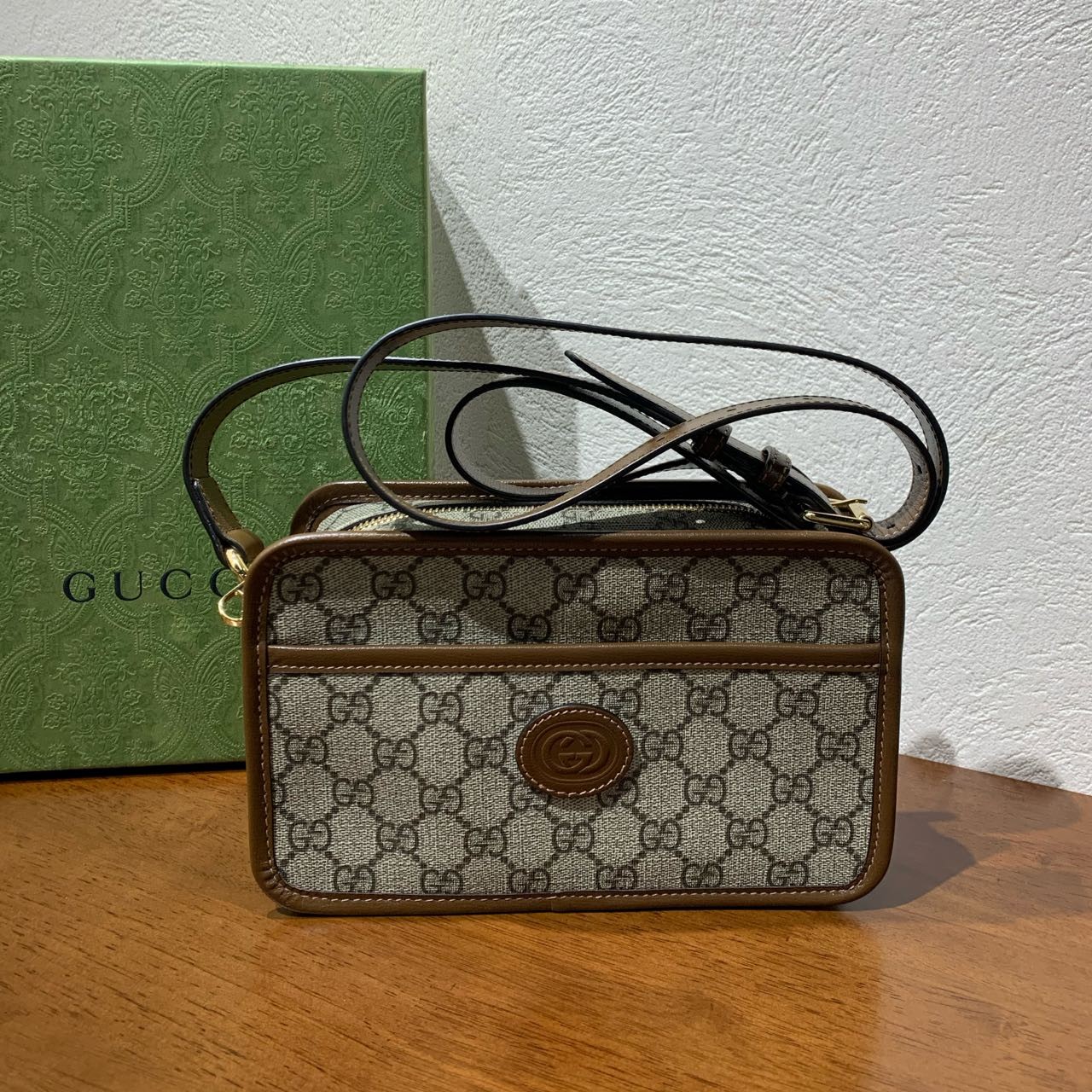 99新 GUCCI/古驰 老花盒子相机 单肩斜挎包