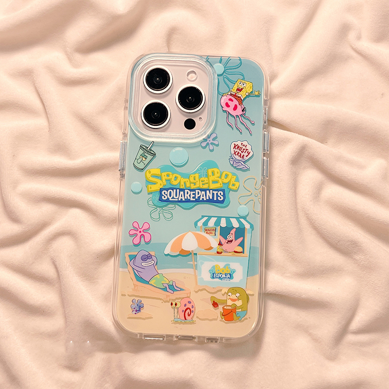 白底大孔海滩海绵适用苹果17手机壳iPhone16华为OPPO小米vivo卡通