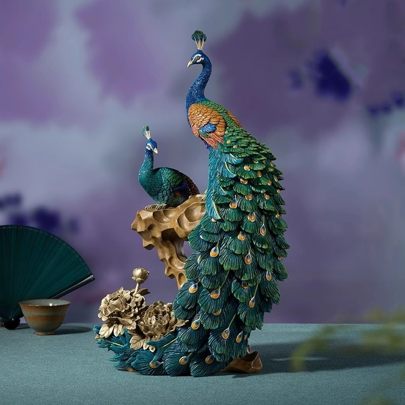 铜师傅 全铜孔雀摆件《花开富贵》 客厅桌面玄关办公桌家居装饰品