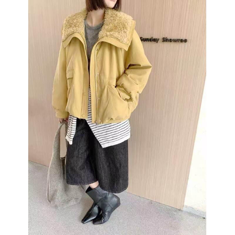 X12930-韩版毛毛大翻领毛绒绒外套女2025新款宽松休闲派客服