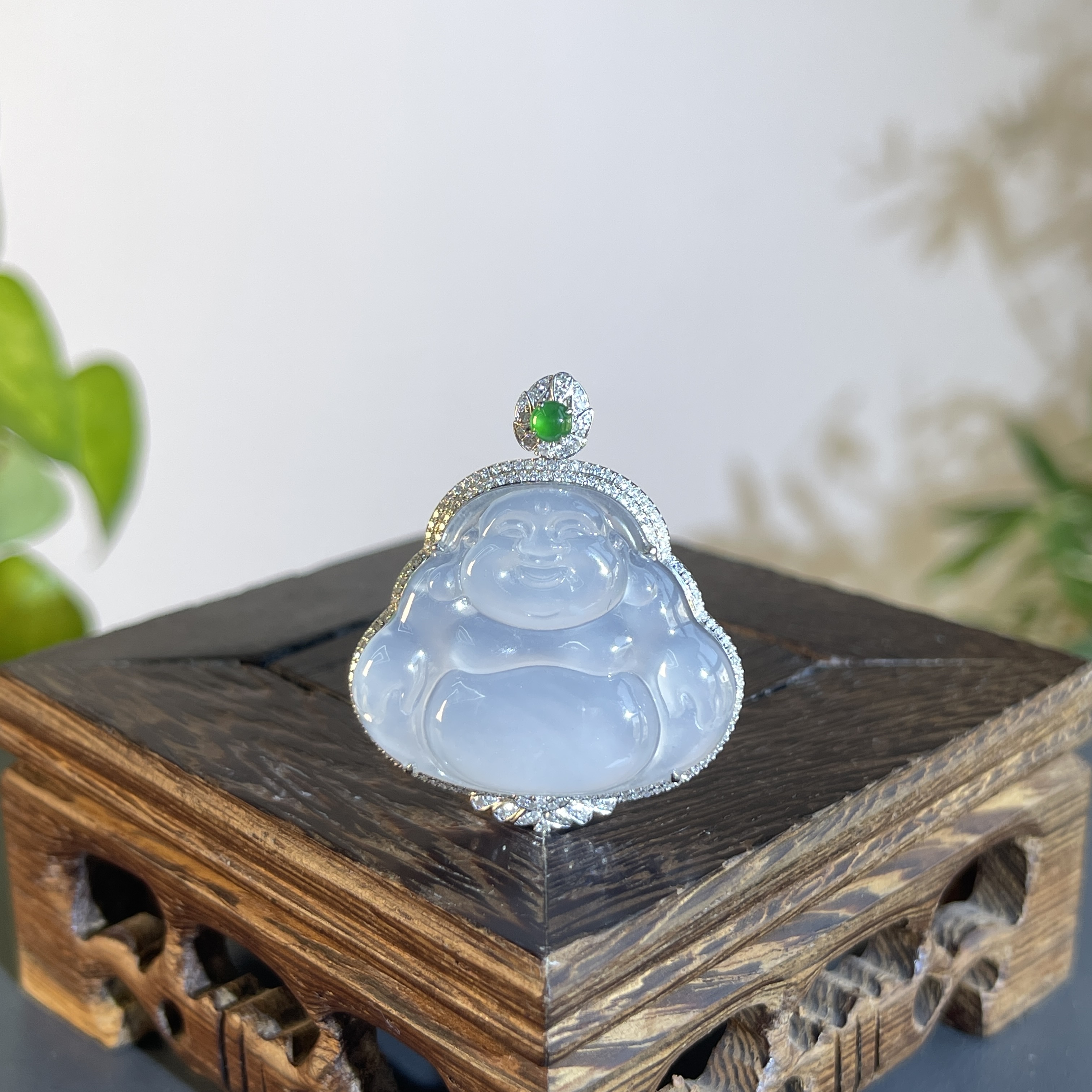 JTB31-256 天然翡翠缅甸A货 18K含钻镶嵌佛公