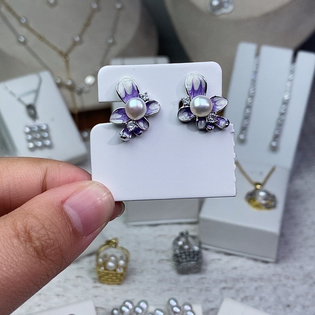 银S925镶嵌淡水珍珠耳饰