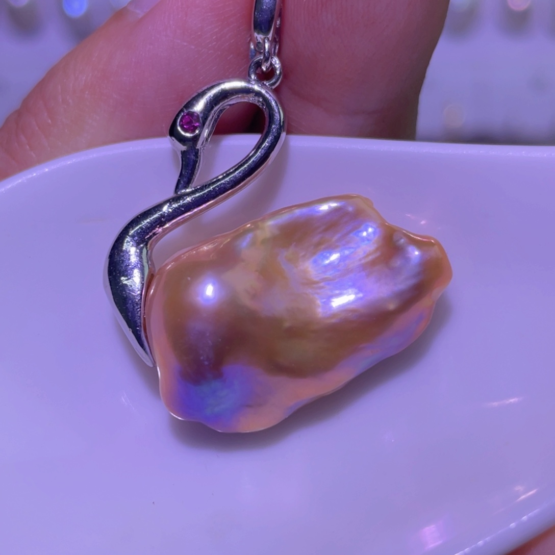 银S925镶嵌天然淡水珍珠吊坠淡水珍珠