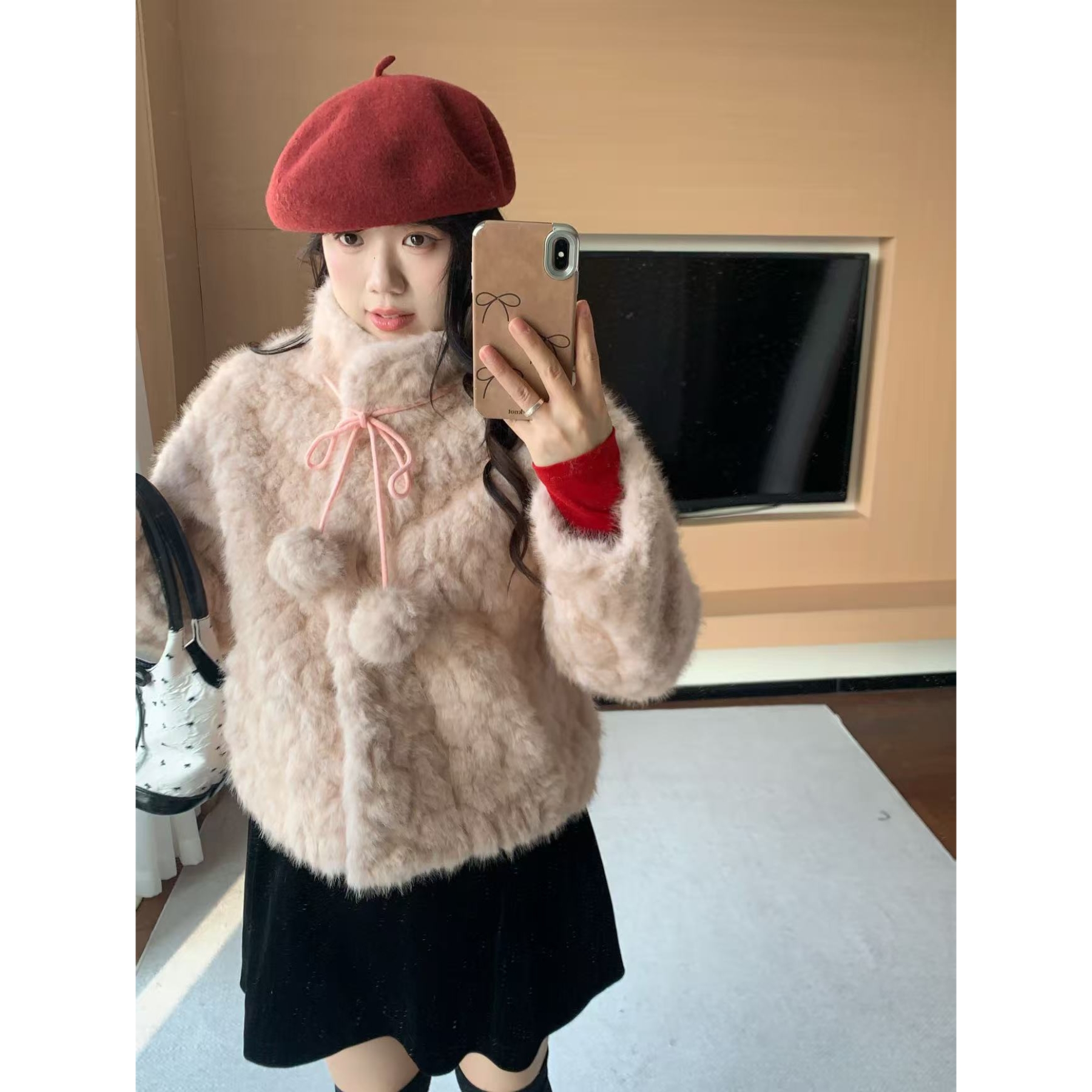 米米子定制秋冬加厚短款毛毛外套女韩版百搭时尚小个子保暖上衣女