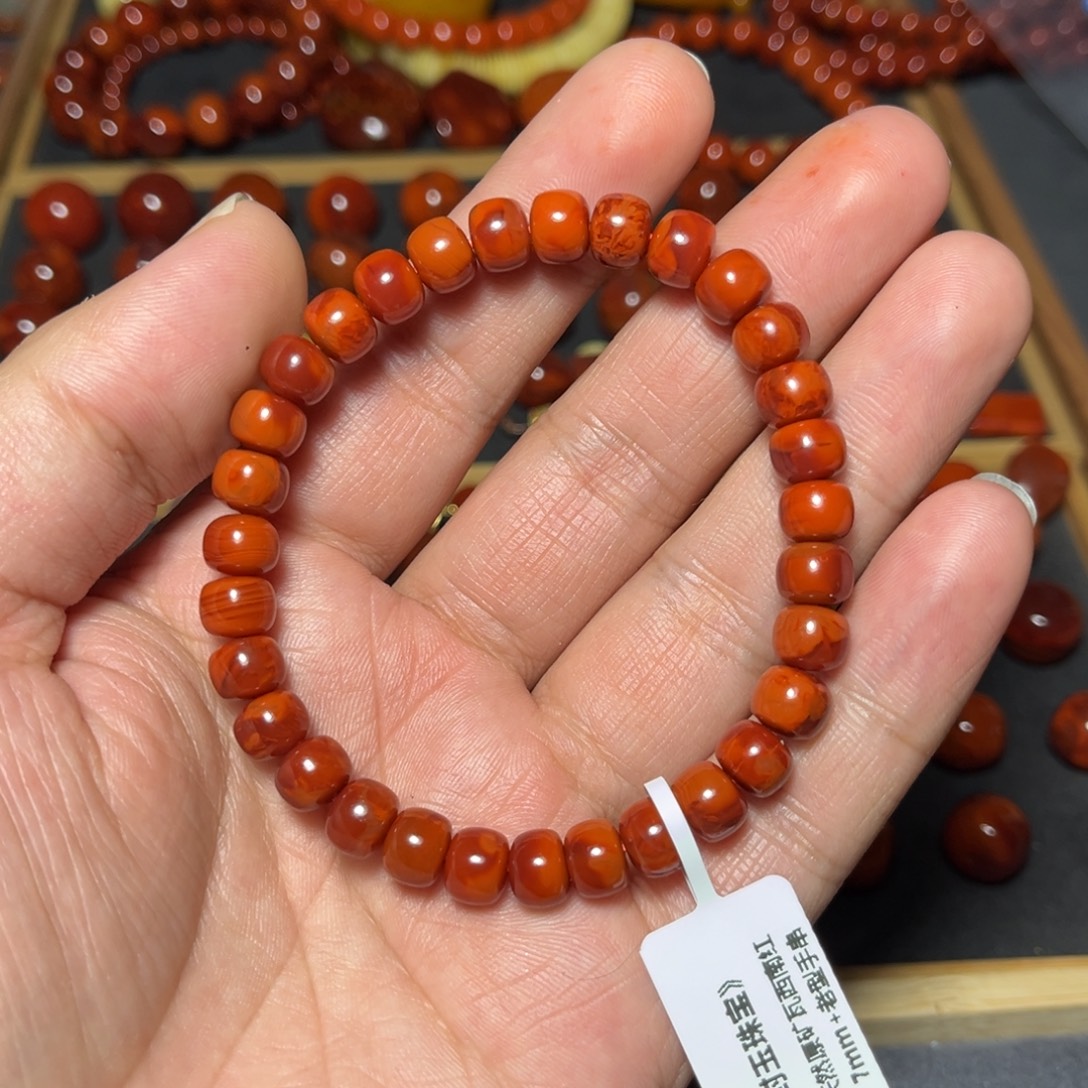 南红玛瑙未镶嵌手串原矿瓦西双色火焰纹单圈7mm+