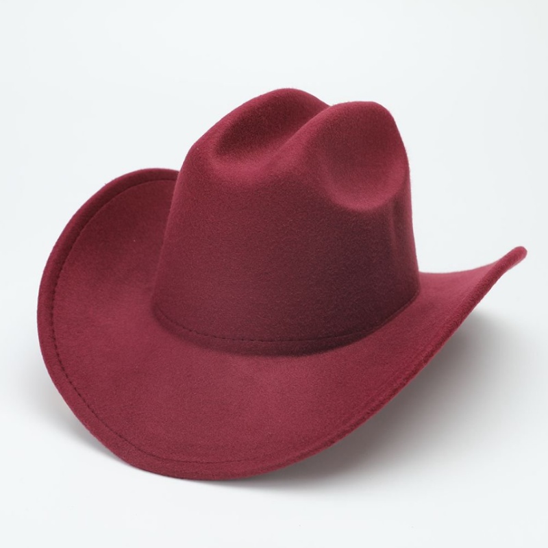 亚马逊热销毛呢翘边礼帽男士秋冬复古爵士帽纯色毡帽西部牛仔帽子