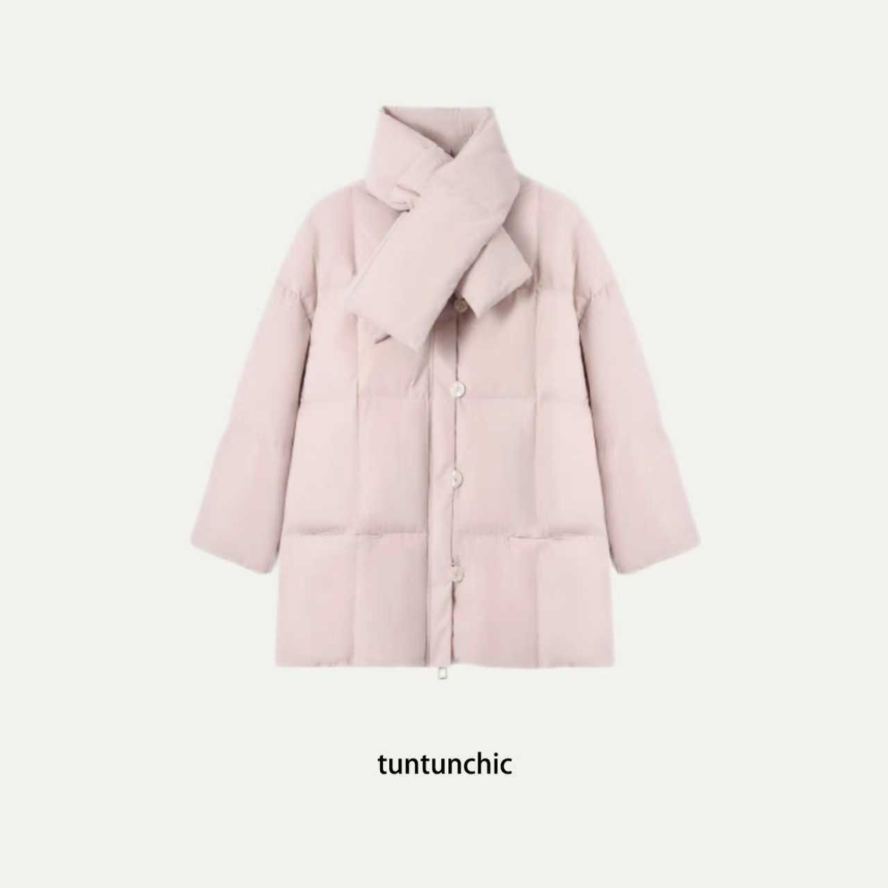 【年中坨粉福利】莓莓甜心 藕粉嫩感带围脖90白鸭绒中长款羽绒服