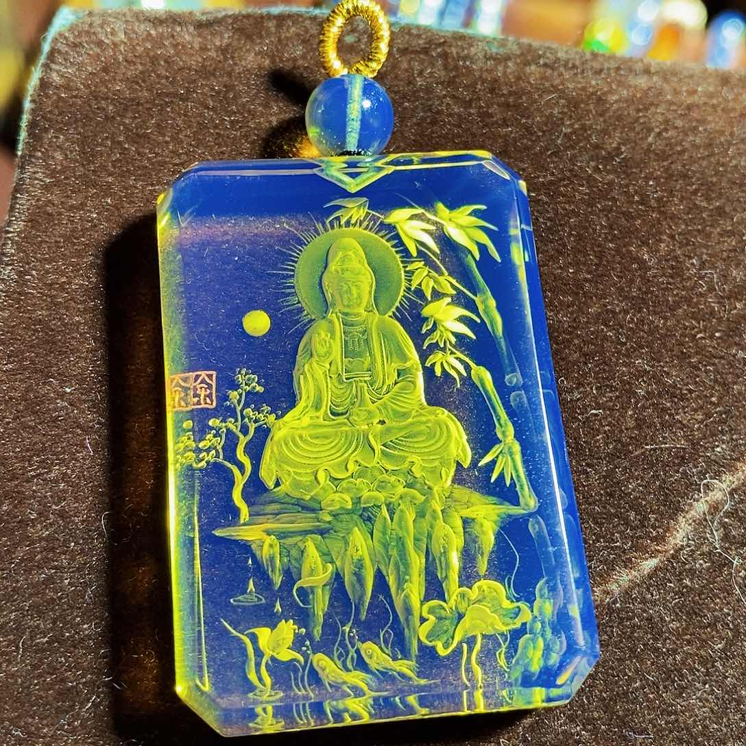 蓝珀裸石未镶嵌蓝珀毕业蓝净水观音带双证