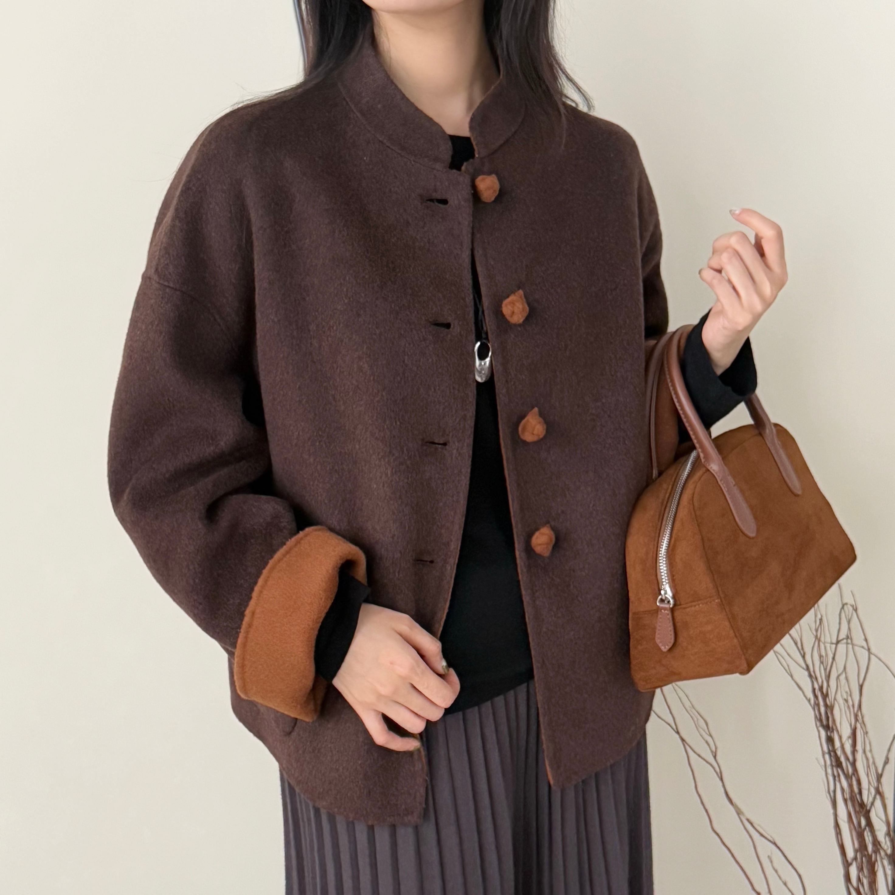 国风小香风短款羊绒外套短款双面大衣82502