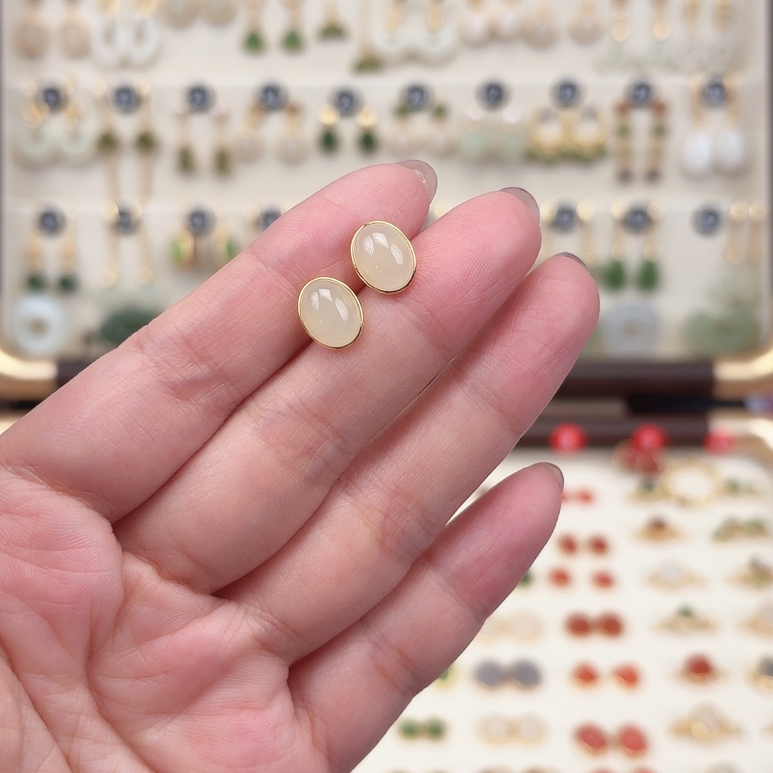 银S925镶嵌和田玉耳饰