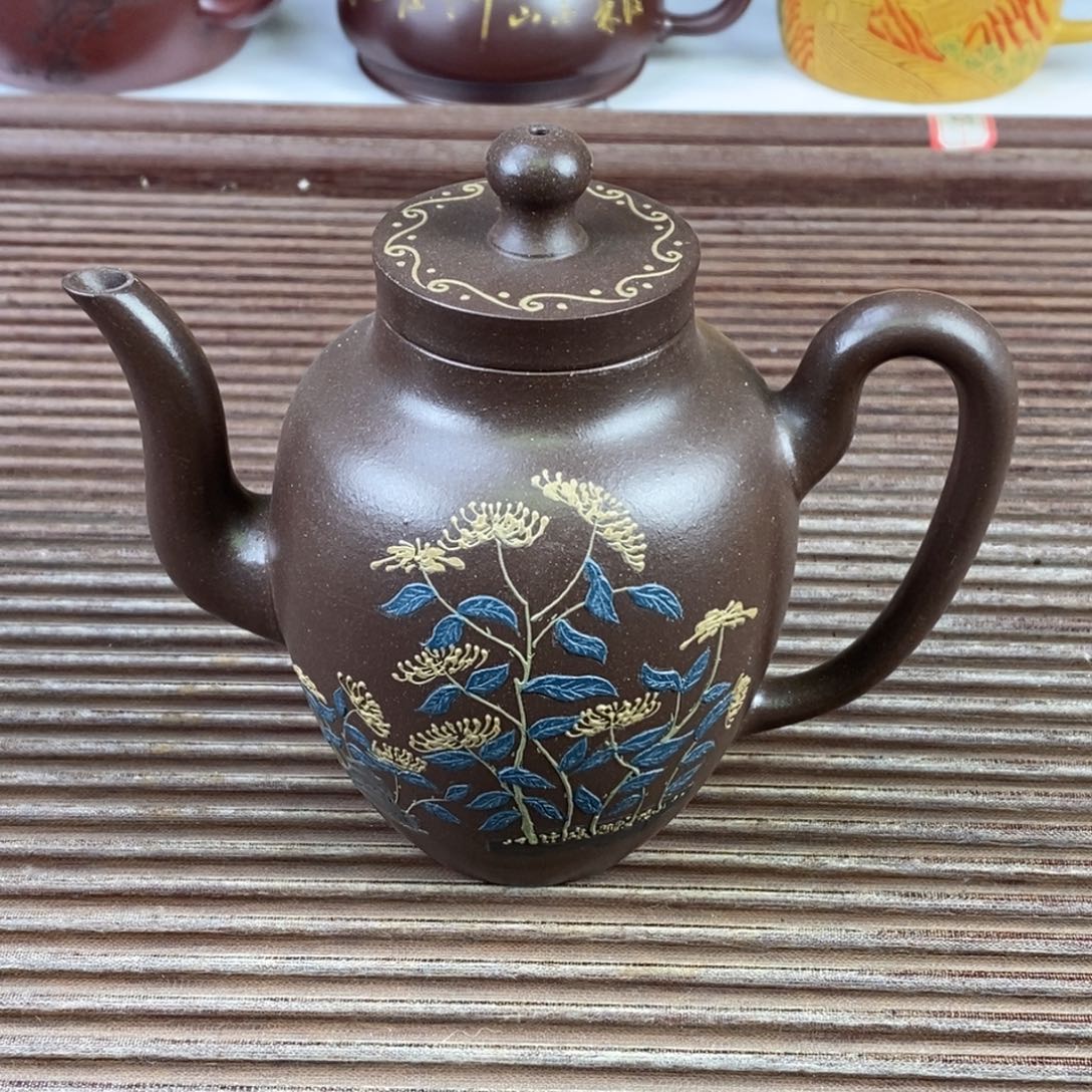 紫砂茶壶白7 泥绘宫灯