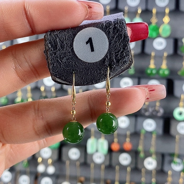 和田玉耳饰18K金镶嵌