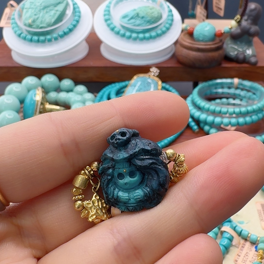 月***亮绿松石18K金镶嵌珠宝半成品