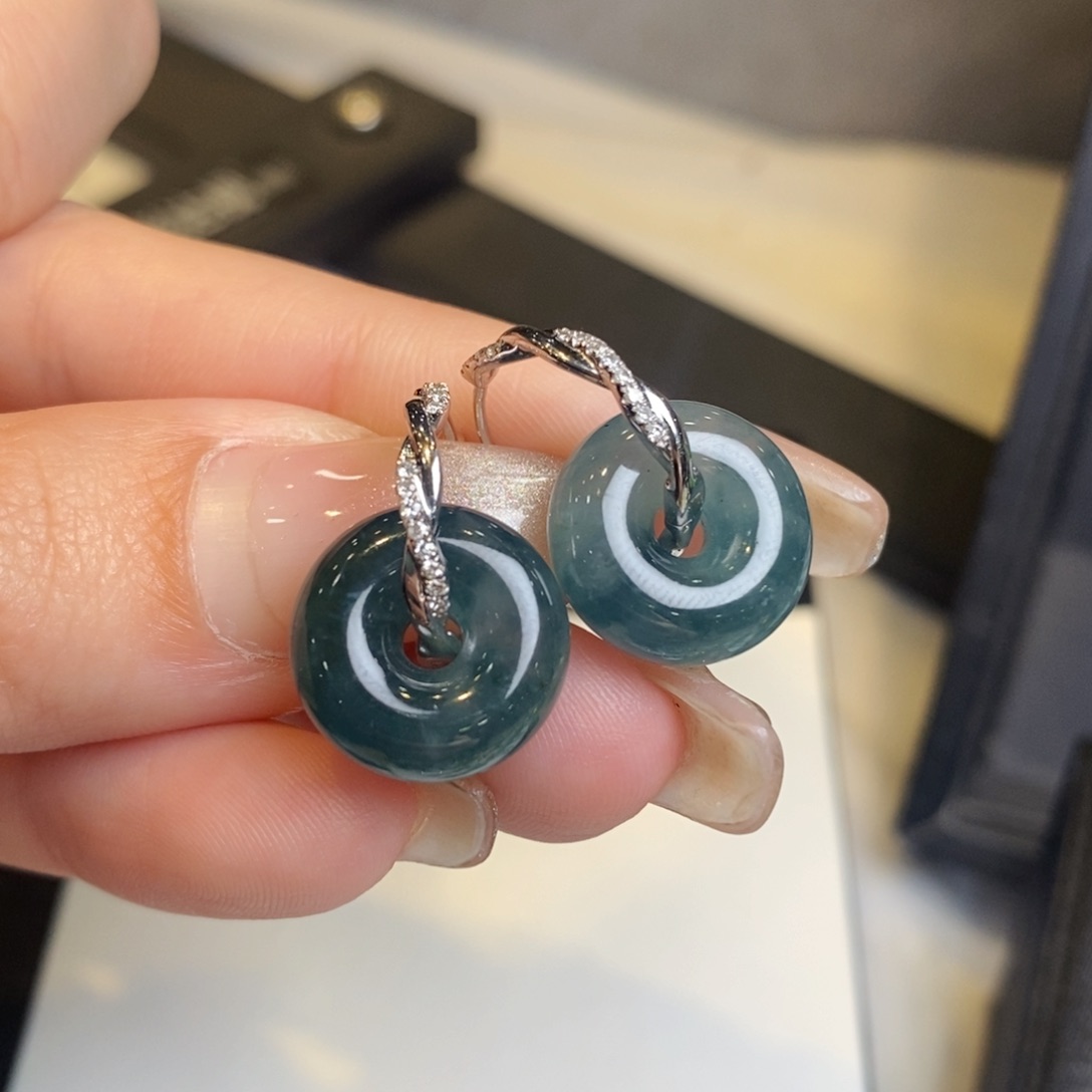 翡翠耳饰18K金镶嵌甜甜圈