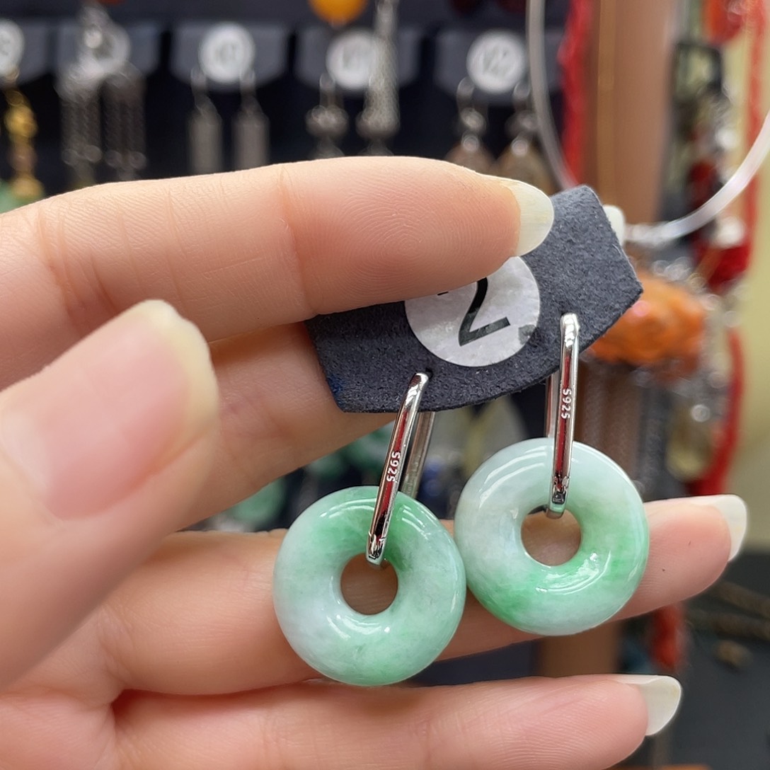 翡翠耳饰银S925镶嵌斯*122hhhhhhhh