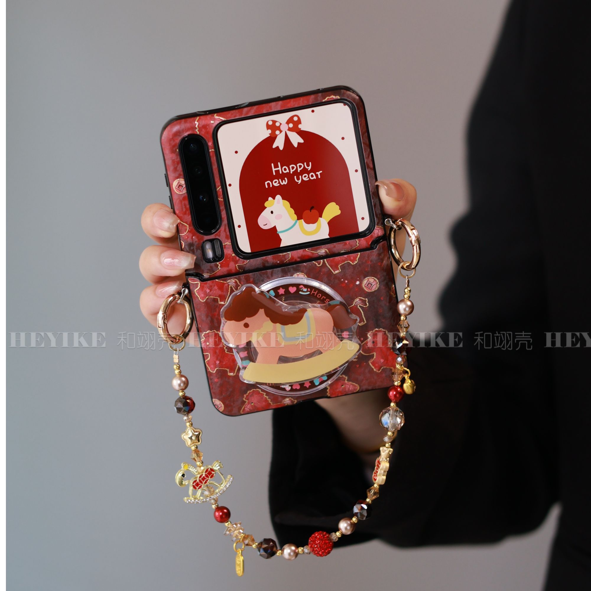 新年红色烫金小马适用华为purax手机壳磁吸mixflip2斜挎pocket2女