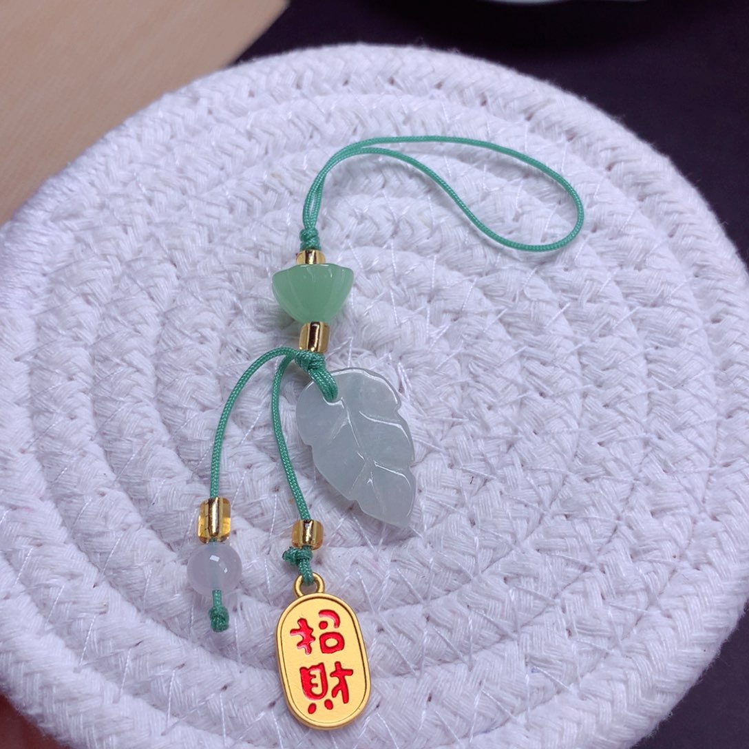 翡翠未镶嵌颈饰翡翠叶子手机挂