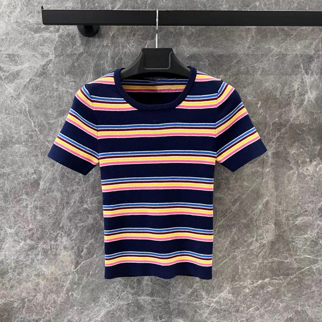 【条纹圆领短袖】春夏新款针织短袖