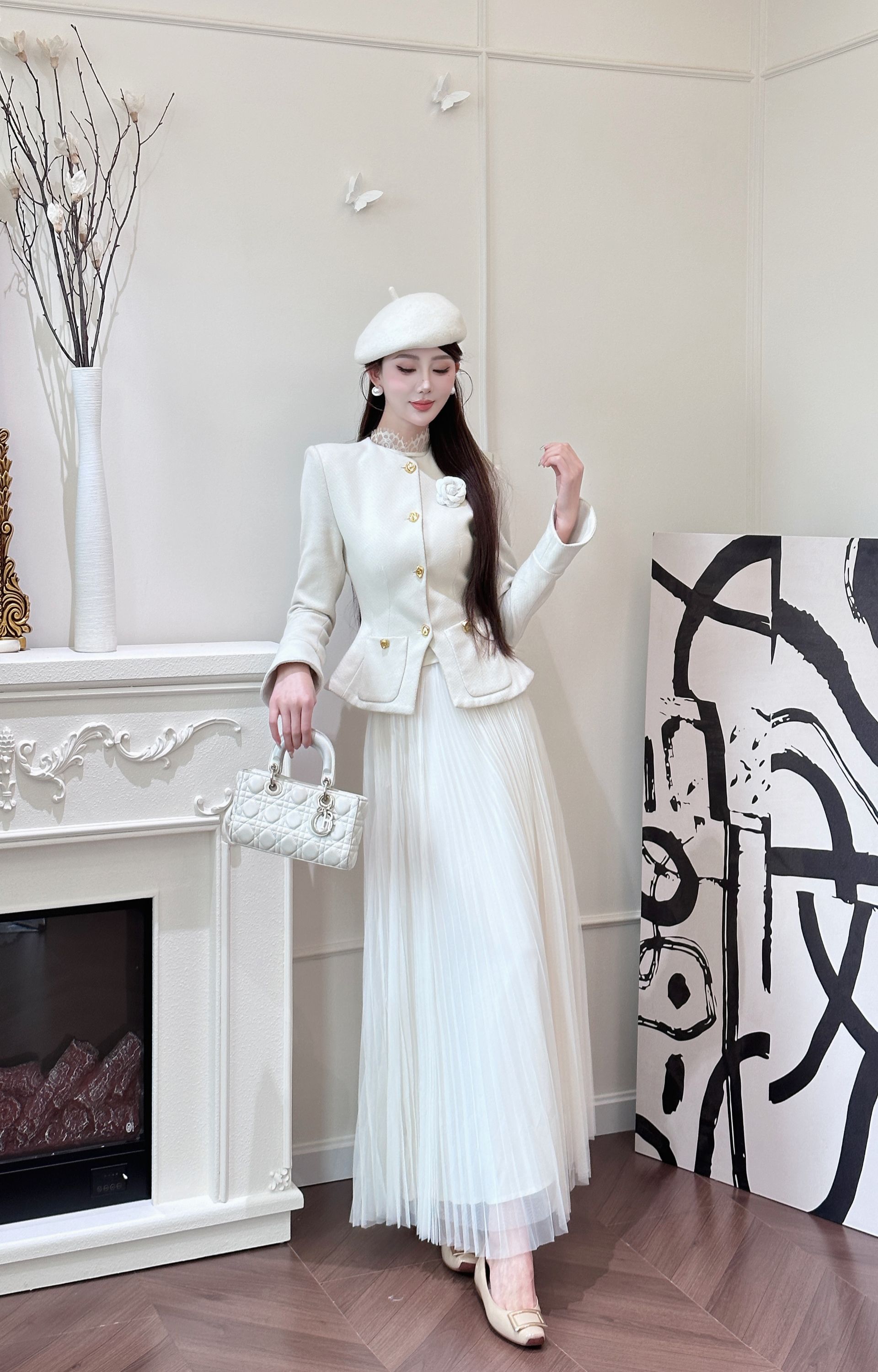 【小雨测款】百搭静奢风时尚套装上衣法式裙子秋冬复古连衣裙白色