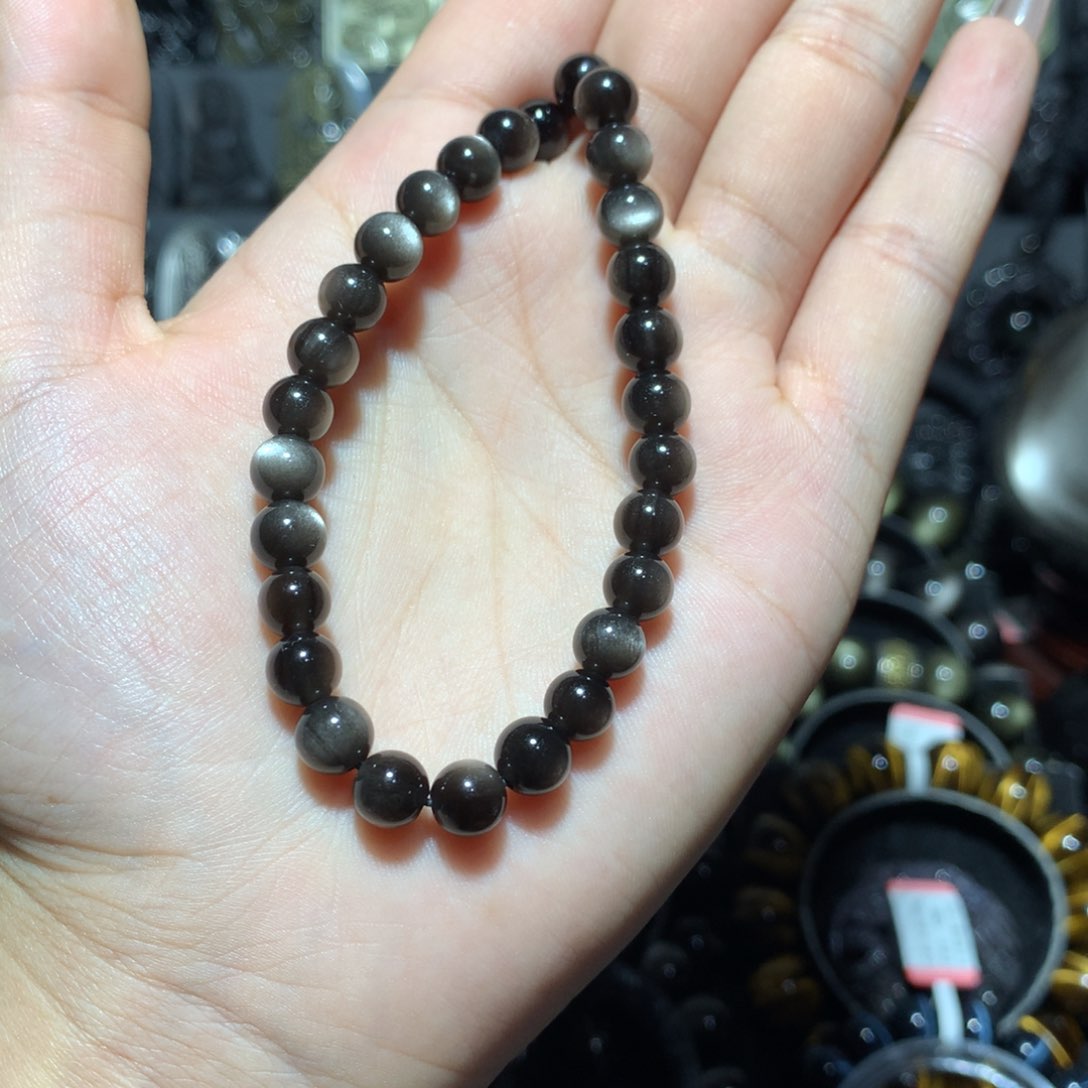 未镶嵌黑曜岩手链女***猫