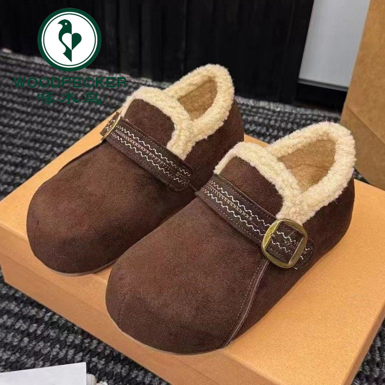 啄木鸟全包加绒勃肯鞋2025秋冬新款通勤百搭舒适休闲女鞋棉鞋厚底