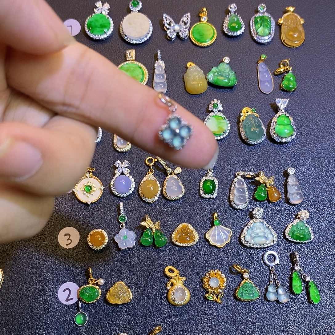 吊坠(不含链)银S925镶嵌翡翠