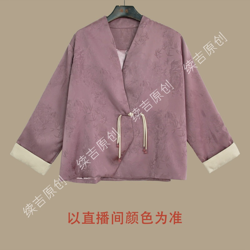 续吉原创24-345【桃夭】新中式短款外套提花一字盘扣上衣女