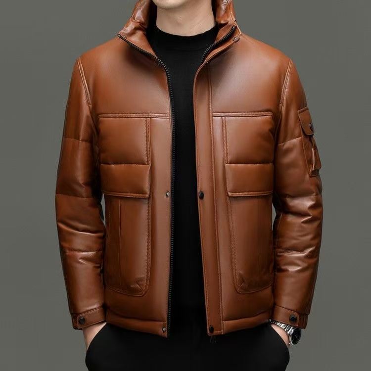 修身型长袖常规款春秋冬三季皮衣修身短款复古棕色