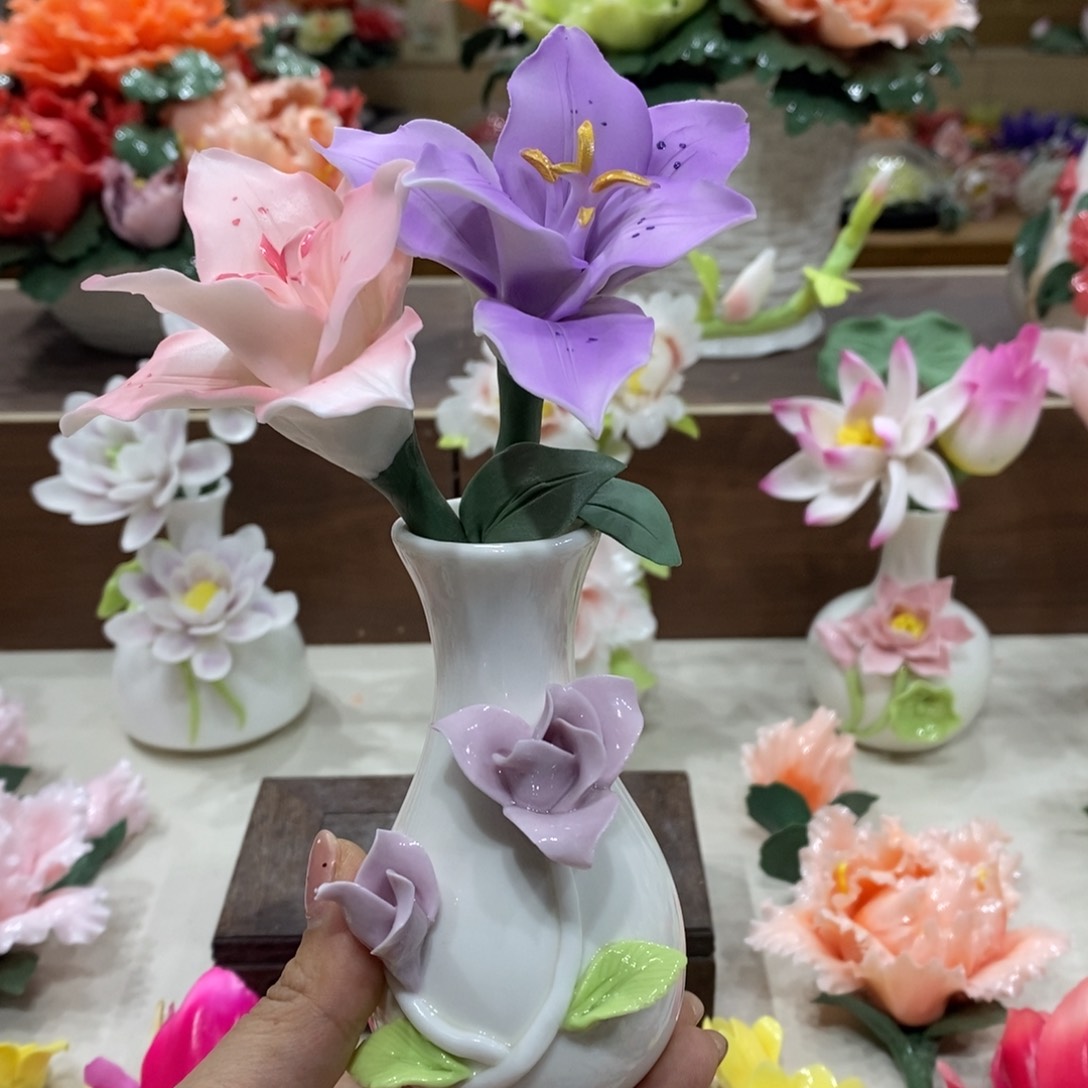 瓷片陶瓷手工花摆件