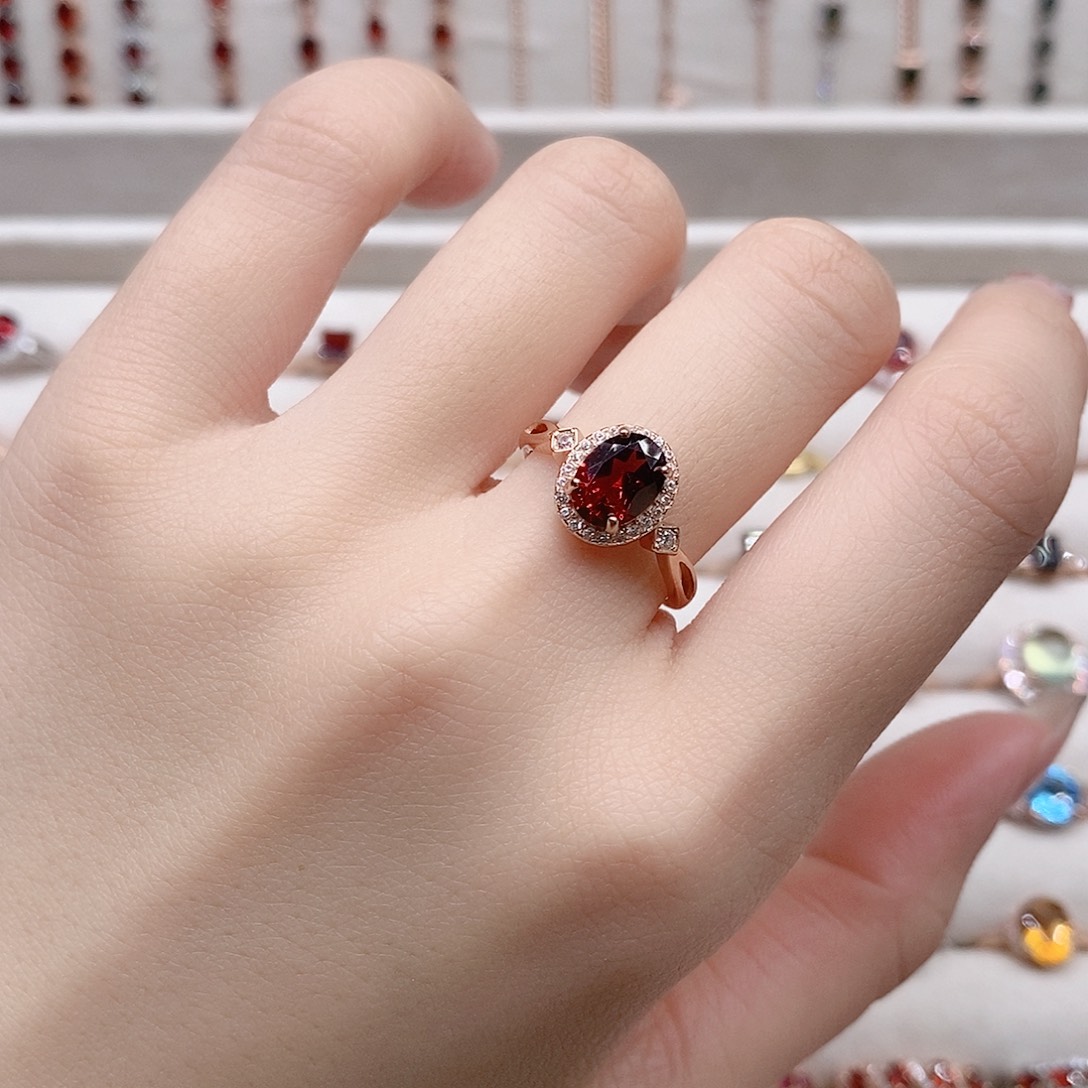 石榴石戒指银S925镶嵌开口