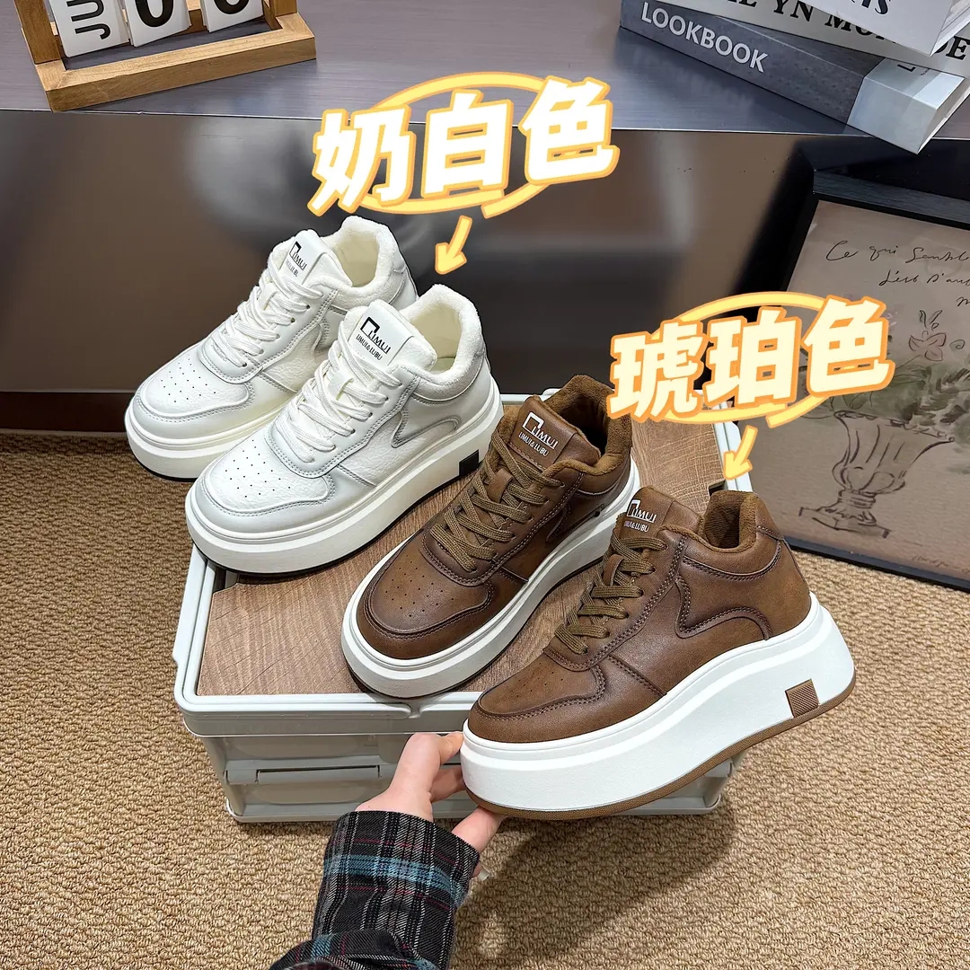【加绒】欧洲站高帮鞋女鞋2025秋冬新款加绒厚底休闲小白鞋棉ins潮