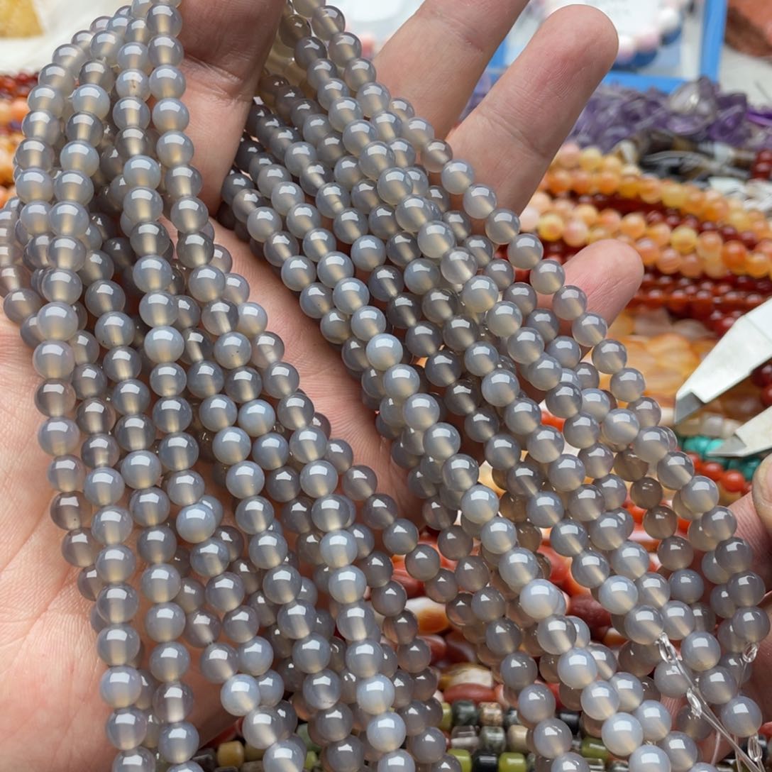 玛瑙/玉髓珠宝半成品未镶嵌一条装6mm烟灰玛瑙