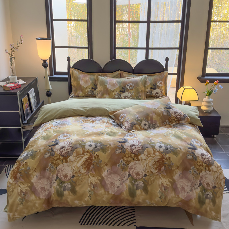 【品质保障】轻肤透气水养棉四件套 春泥花色-黄【玉总】