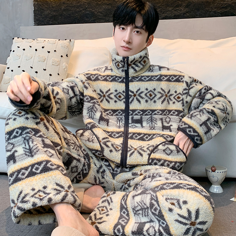 【童屿麋鹿】秋冬天男士新款费尔岛系列睡衣法兰绒可外穿保暖家居服