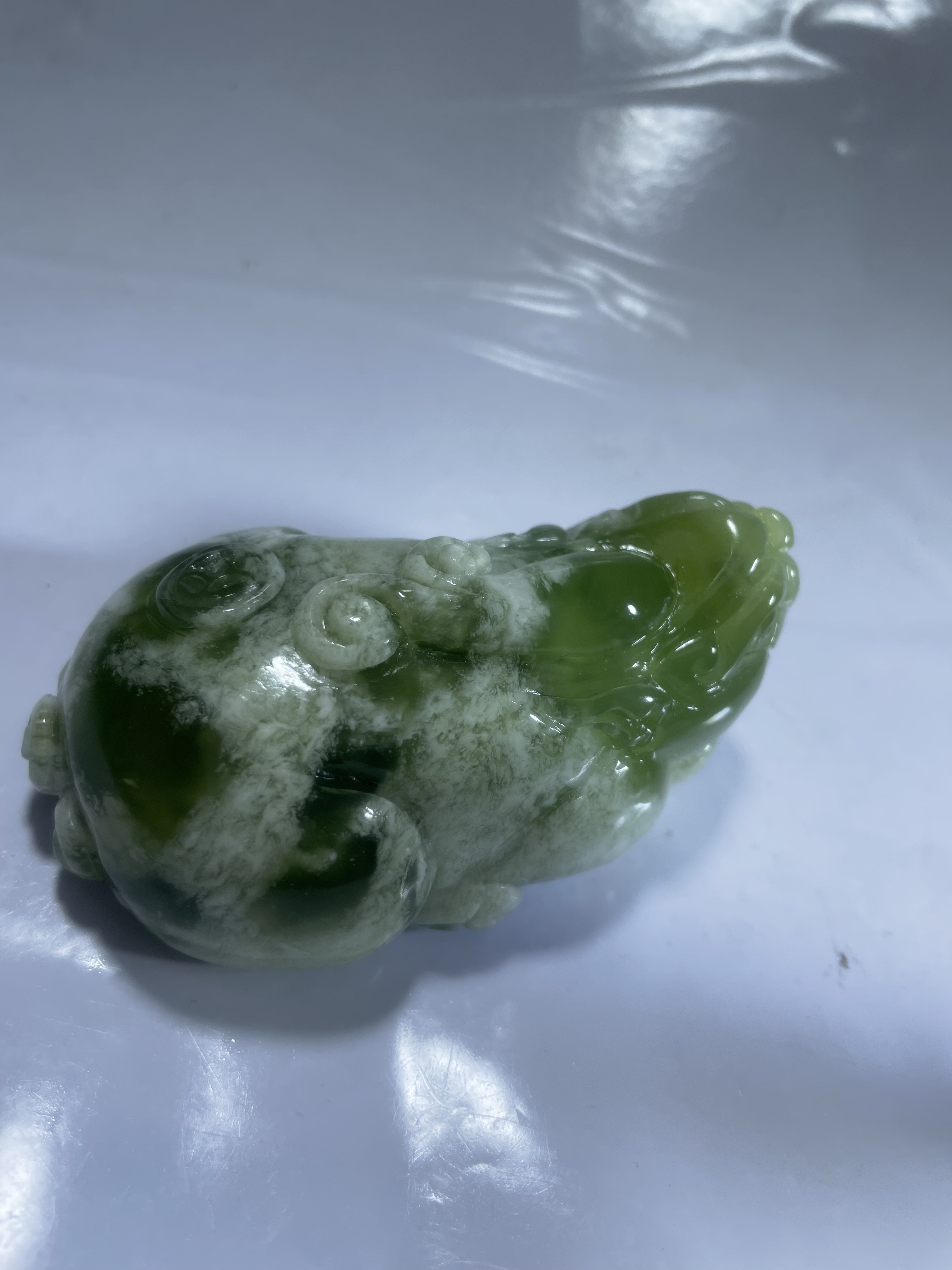 岫玉翠玉三家料貔貅手把