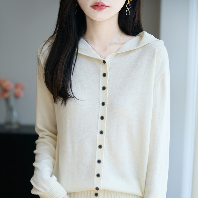 新款连帽2025早秋薄款针织开衫女长袖毛衣外套休闲宽松外搭上衣