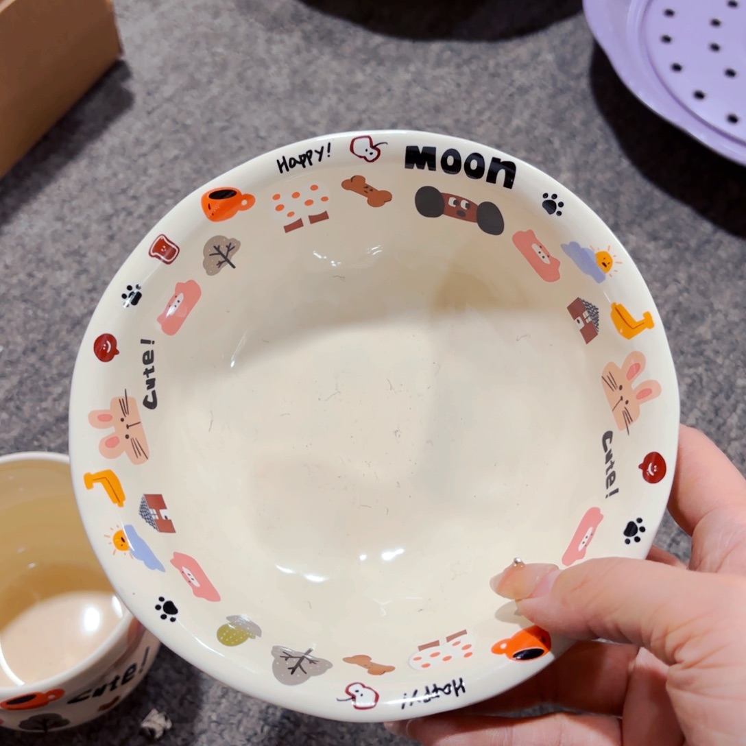 陶瓷月亮小狗全品六寸汤饭碗