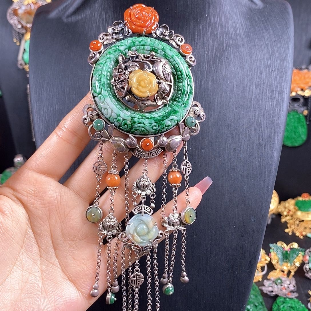 翡翠银S925镶嵌颈饰镶嵌款