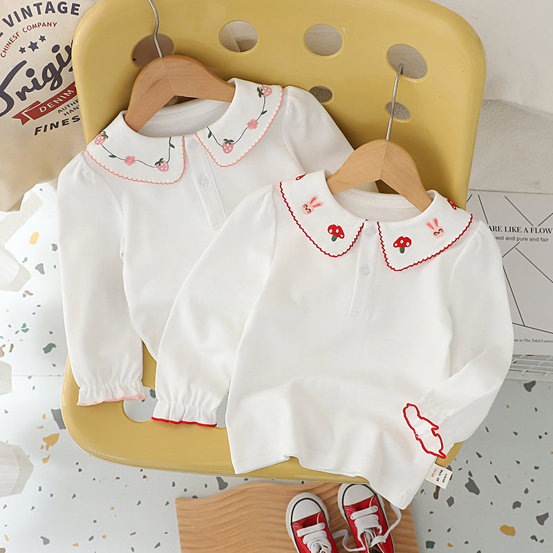 女宝春秋POLO衫学院风T恤打底衫女童长袖上衣娃娃领内搭纯棉韩版
