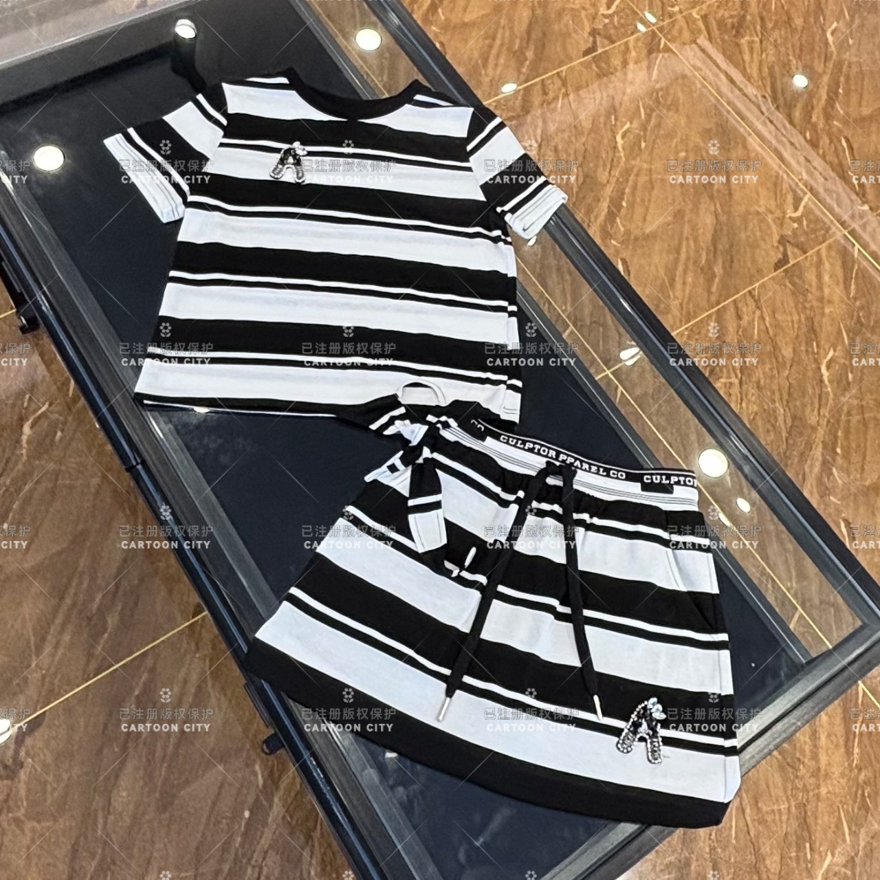 WMA-A397设计师款丨<条纹系列>夏季T恤短裙休闲圆领时尚套装