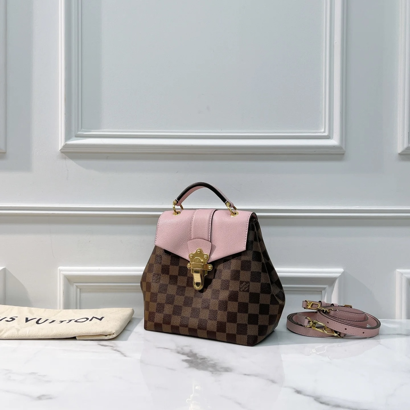 99新 LouisVuitton/路易威登 lvClapton 棕棋盘格 双肩背包