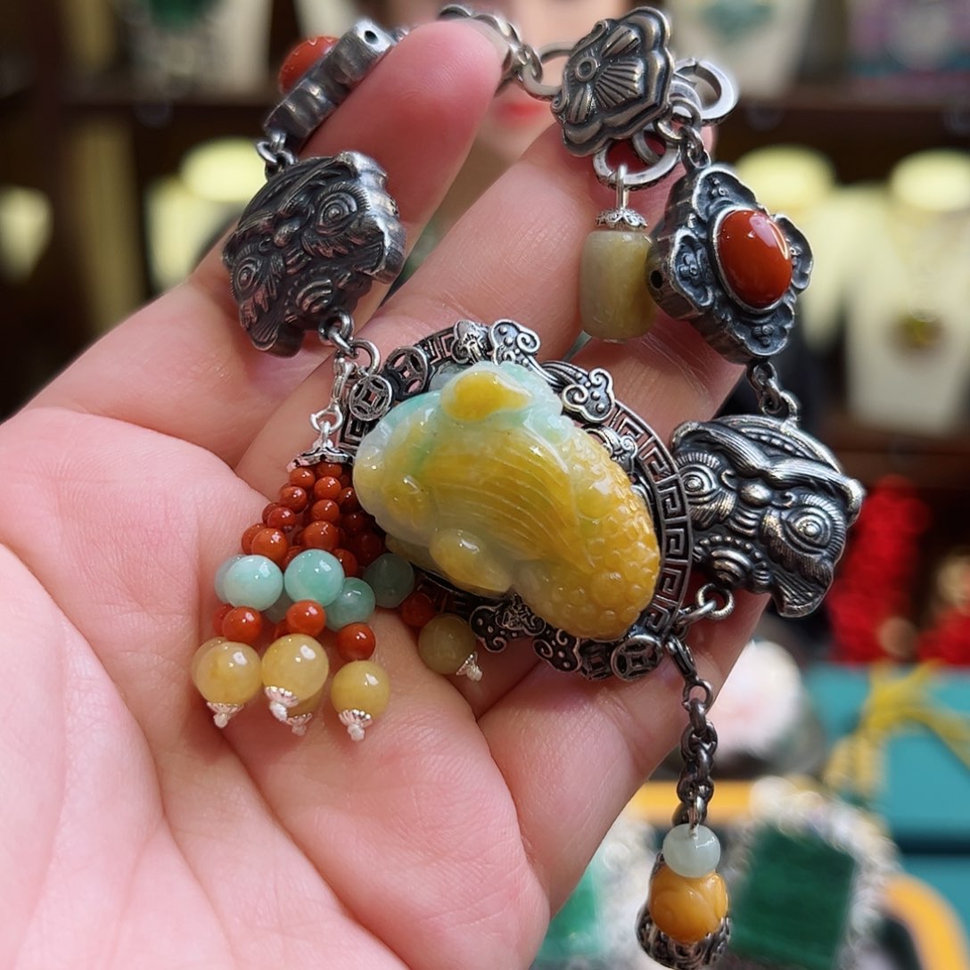 翡翠手链银S925镶嵌古风