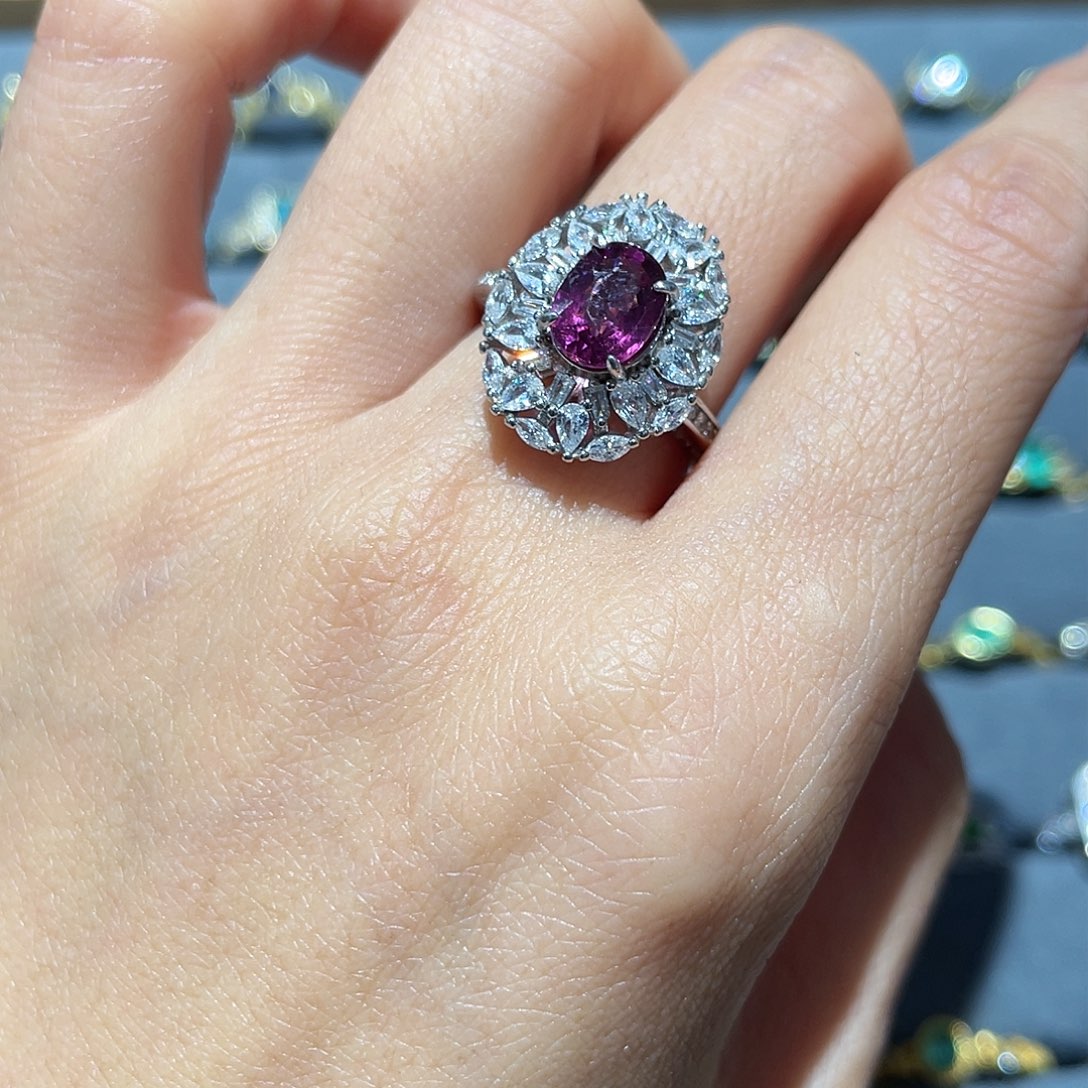 石榴石戒指银S925镶嵌